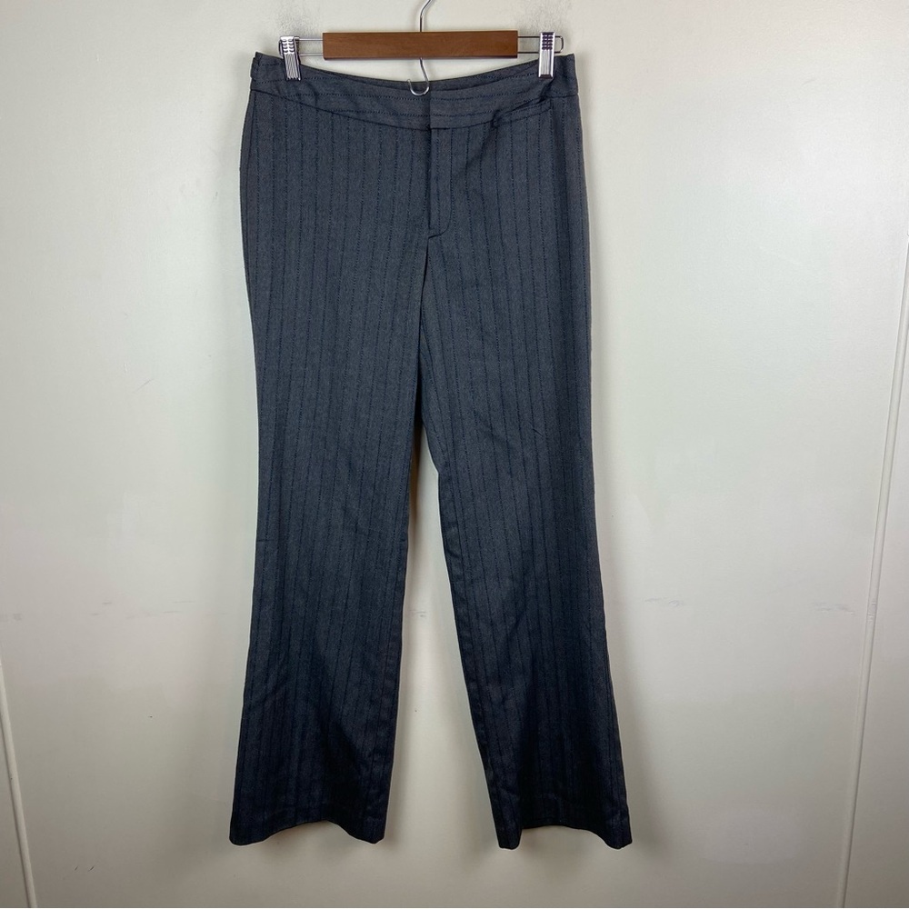 Hillard & Hanson Teal Grey Striped Pinstripe Wide‎ Leg Pants Trousers Size 6